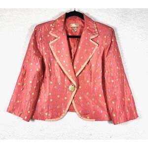 Transitions Women Silk Blazer Sz 10 Salmon w Polka Dots Party Colorful Feminine